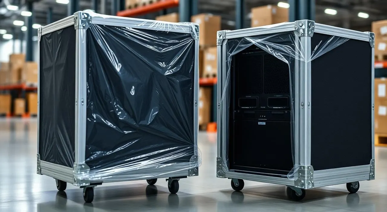 Transporte de servidores corporativos embalados em flight case técnico